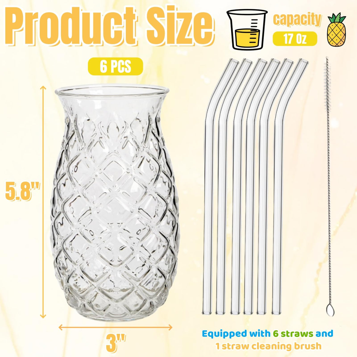 Acshio pineapple glasses with straws ready for parties and service