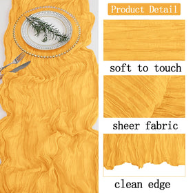 Gold cheesecloth runner adds soft drape and elegant folds to banquets.