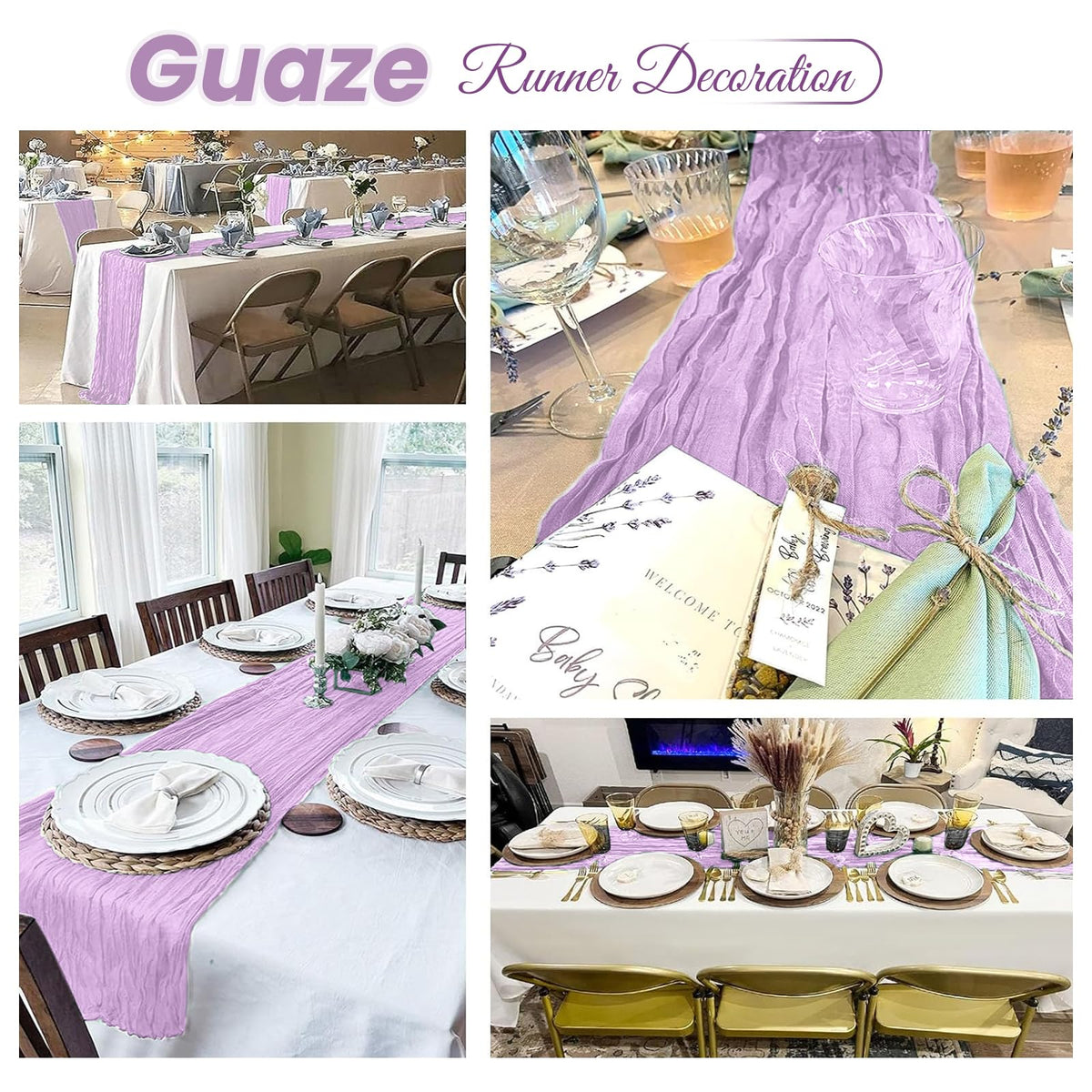 ACSUIT 10ft lavender table runner on table for quick event styling