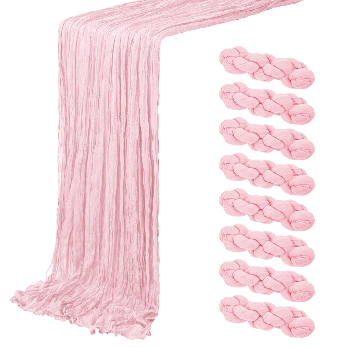 ACSUIT 8-pack light pink cheesecloth table runner with graceful folds for weddings