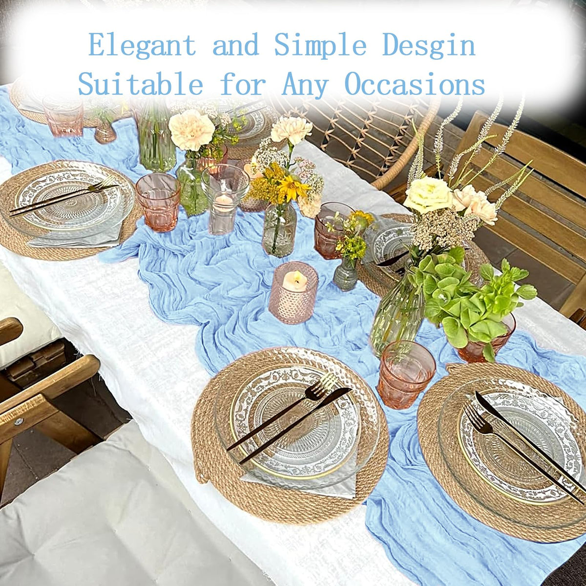 ACSUIT baby shower decor using a cheesecloth runner for warm ambience.