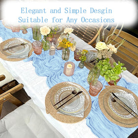 ACSUIT baby shower decor using a cheesecloth runner for warm ambience.
