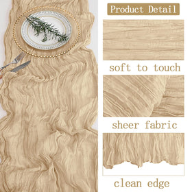 Beige 10 ft long runner adds light airy texture to banquet settings.