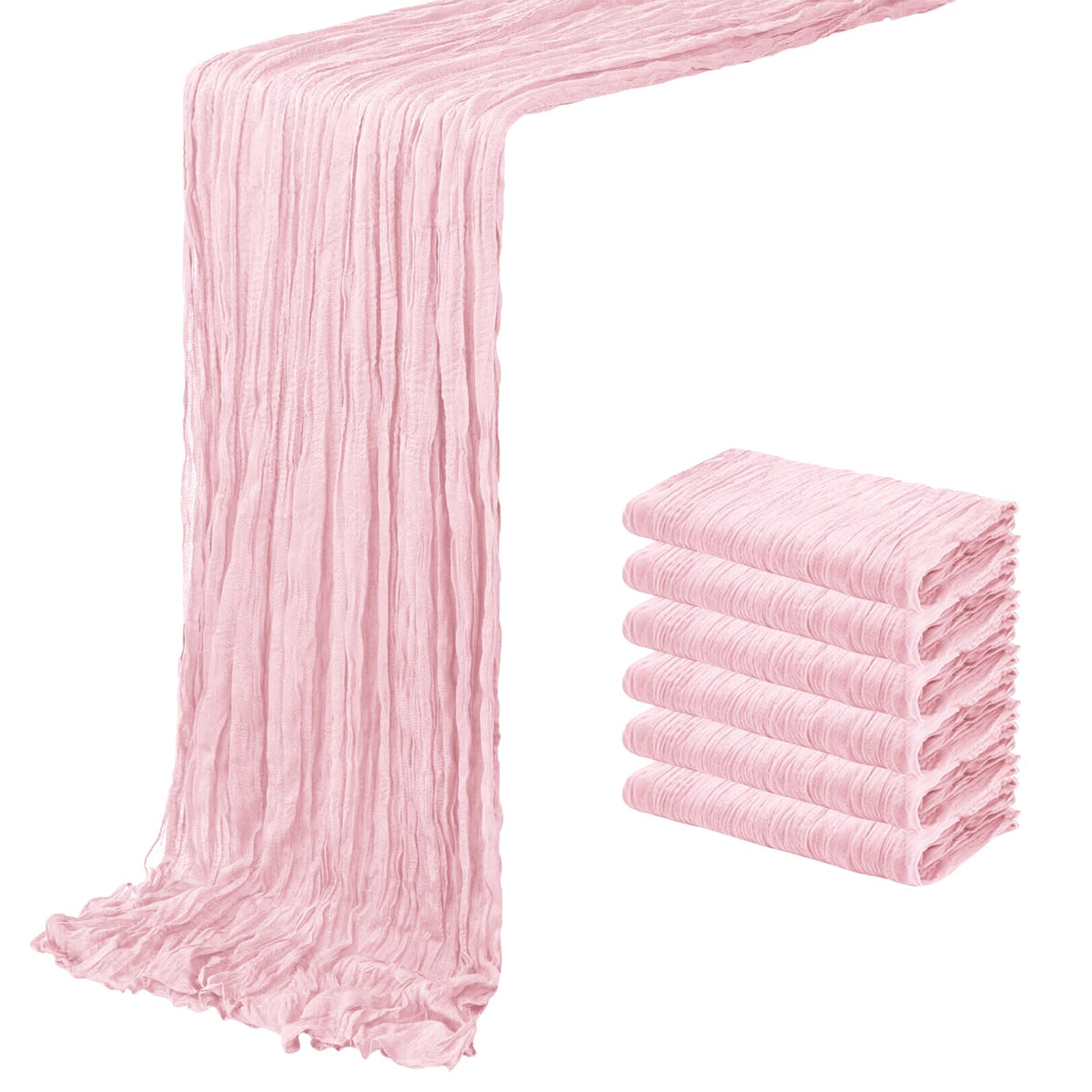 ACSUIT light pink cheesecloth table runner draped on a long banquet table for elegant decor