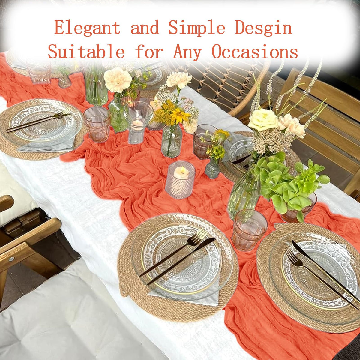 ACSUIT orange cheesecloth table runner packaging shows easy storage options.