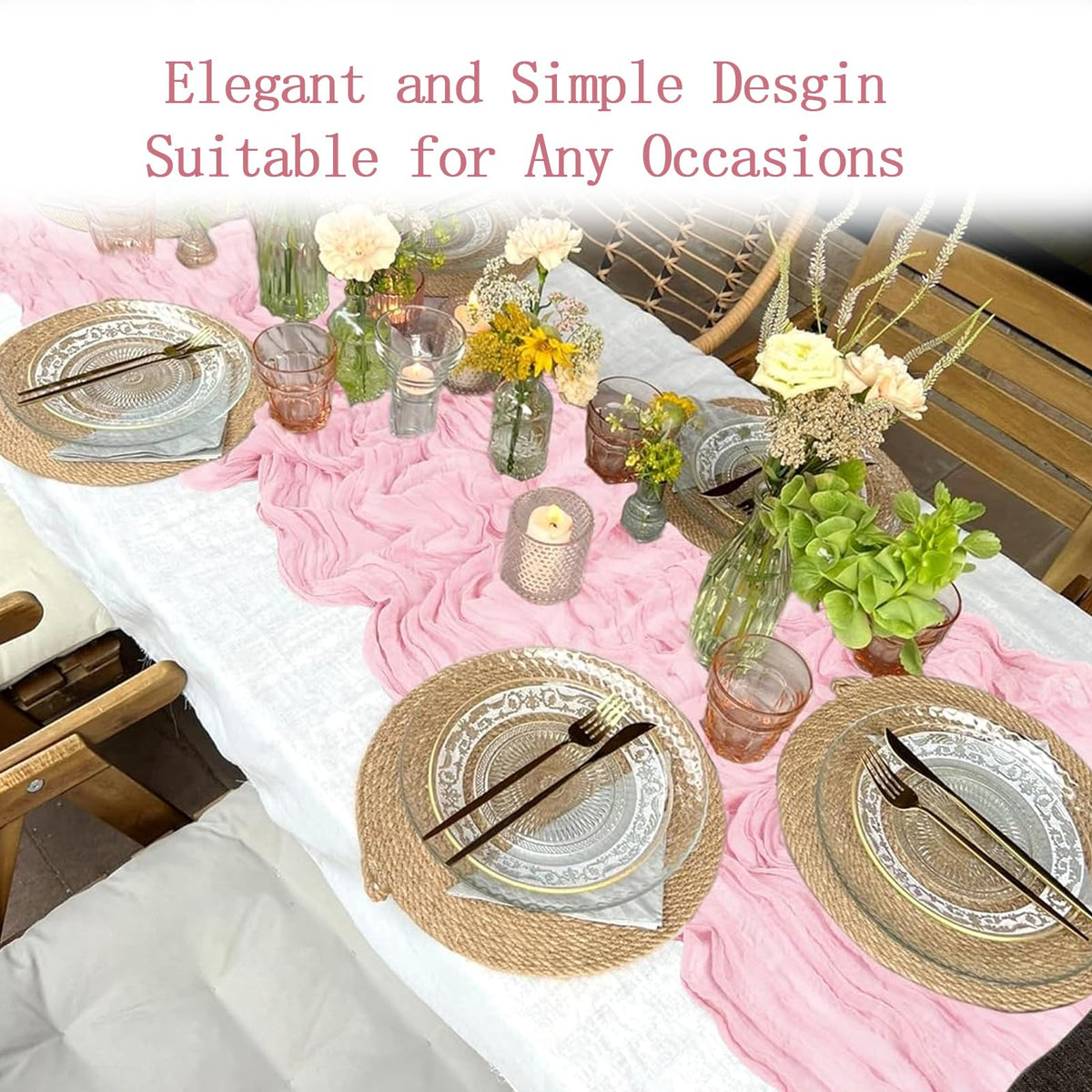 ACSUIT romantic light pink runner paired with candles and florals