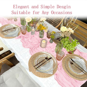 ACSUIT romantic light pink runner paired with candles and florals