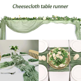 ACSUIT sage green cheesecloth table runner folded display with soft folds