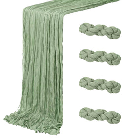 ACSUIT sage green cheesecloth table runner full setup on an elegant dining table showcasin g ambience