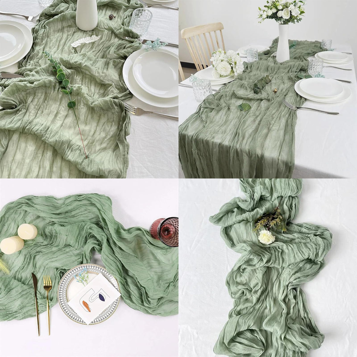 ACSUIT sage green cheesecloth table runner hanging decor for arch backdrop