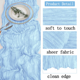 ACSUIT cheesecloth runner draped over arch decor for soft, elegant backdrop.