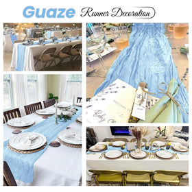 ACSUIT wedding dining setup featuring a cheesecloth runner for refined texture.