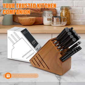 ACTESE teak block helps organize utensils while protecting blades