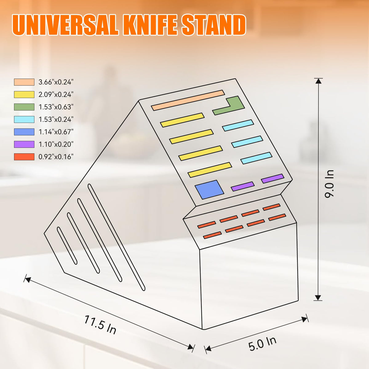 ACTESE teak knife block wide slots fit large chef and bread knives