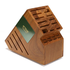 ACTESE Teak Knife Block 20-slot design keeps knives neatly organized on the counter