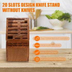 ACTESE teak knife block angled design for easy reach and access