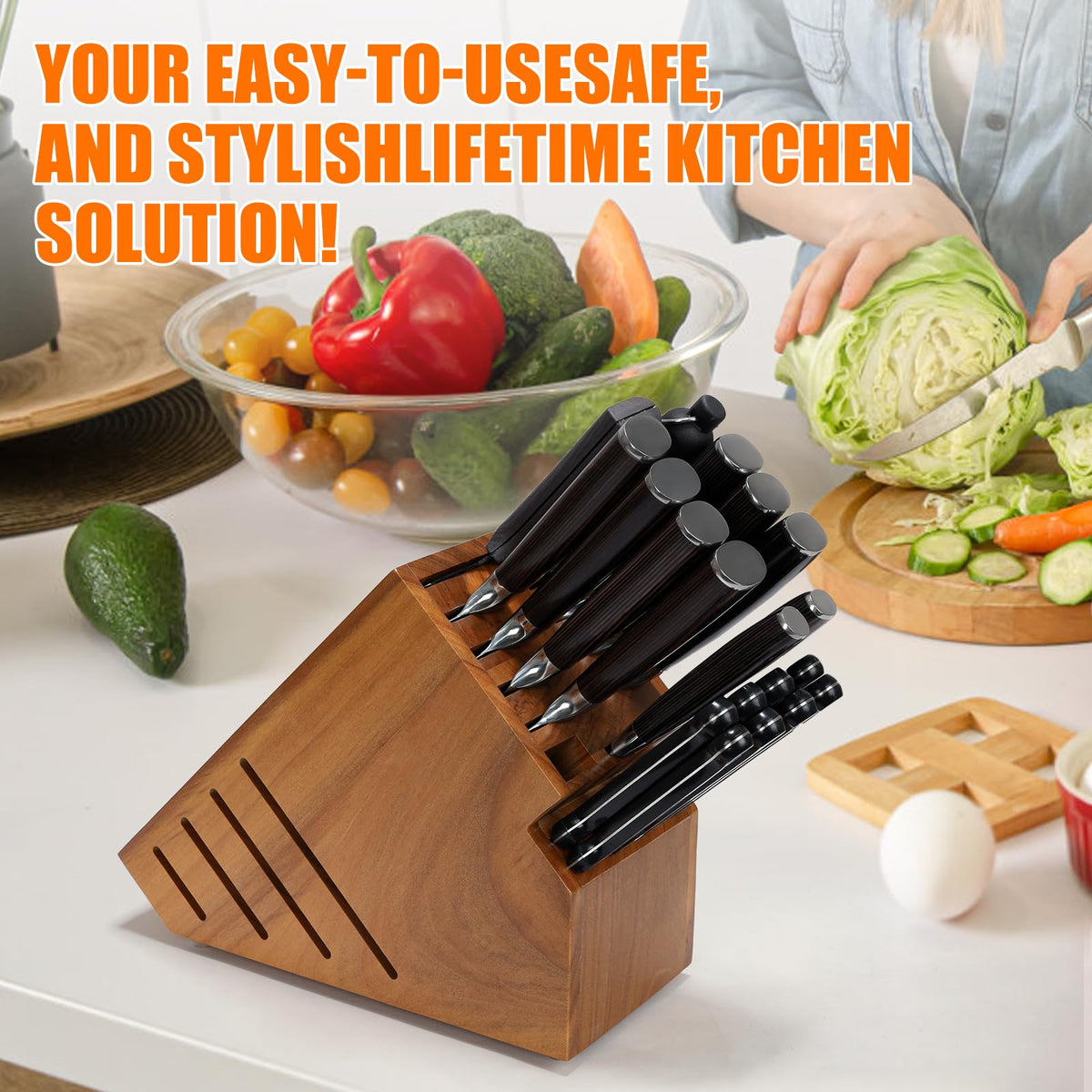 ACTESE knife block arrives fully assembled and ready to use