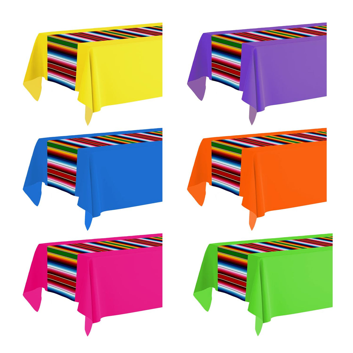 Actilize serape tablecloth in yellow protects tables during Cinco de Mayo celebrations.