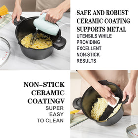 ACTIV CUISINE bakelite handle stays cool for comfortable gripping.