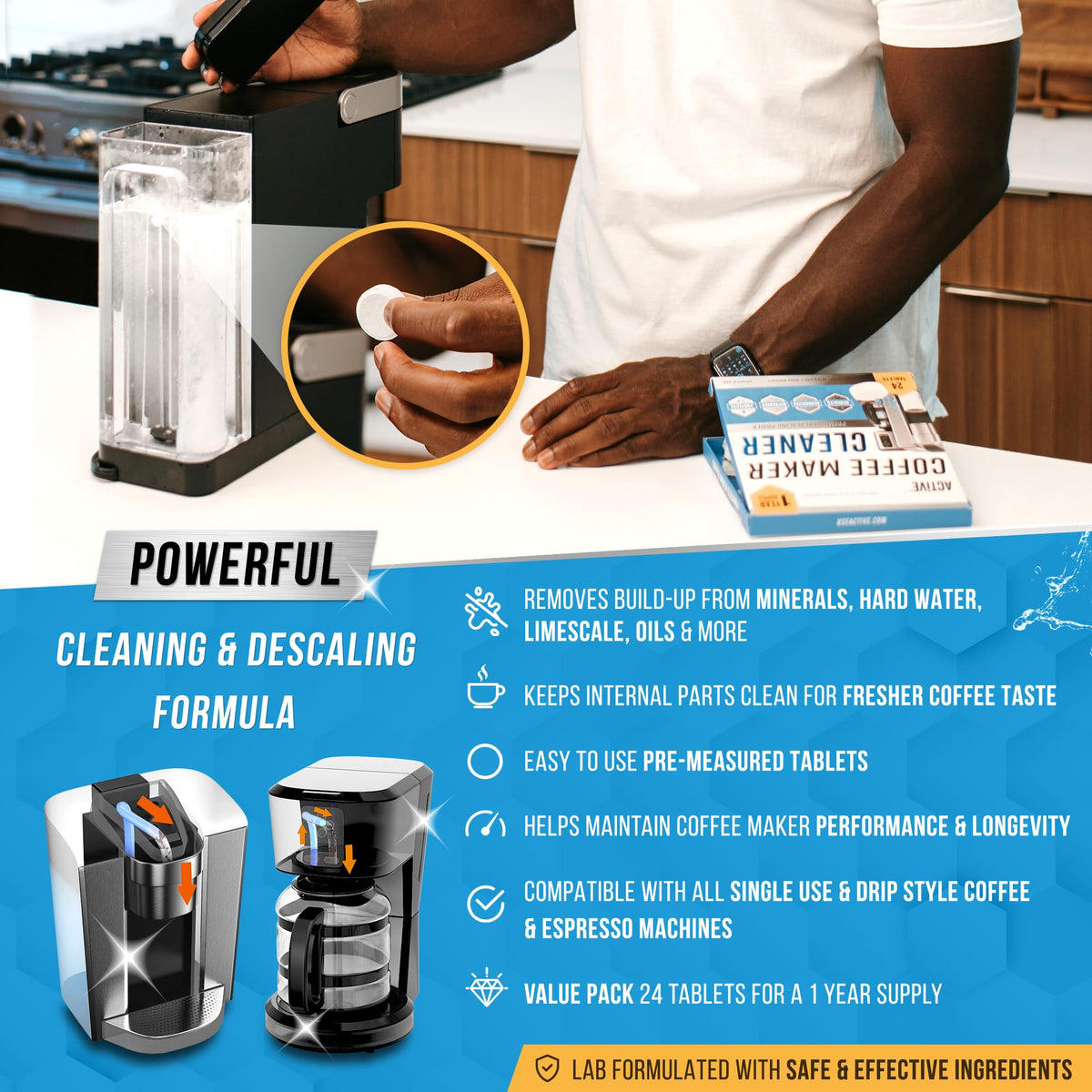 ACTIVE 24-count packaging highlights value and convenience for regular maintenance.