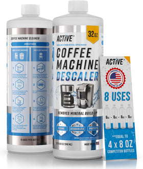 ACTIVE coffee descaler 32oz bottle ready for thorough brewer cleaning
