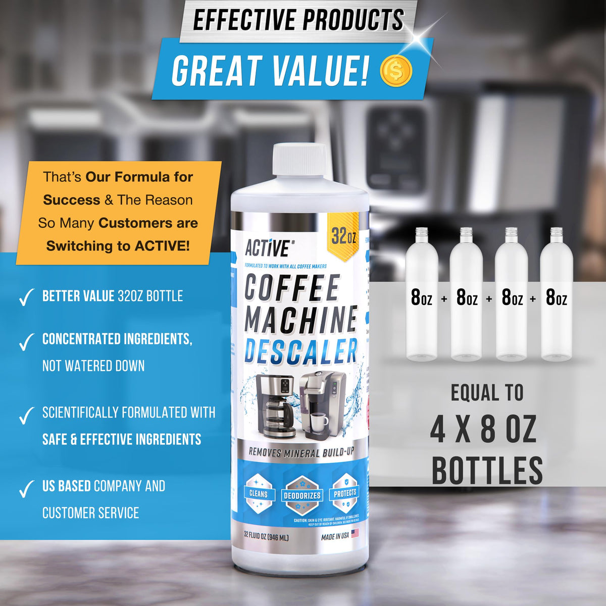 Rinse cycle with ACTIVE descaler to remove residues for a fresh brew