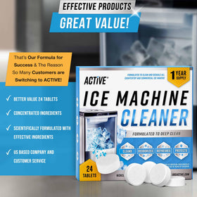 ACTIVE crystal-clear ice after descaling highlights improved ice quality.