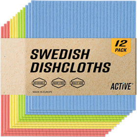 ACTIVE Swedish dishcloths 12-pack multicolor on sink, quick cleanup
