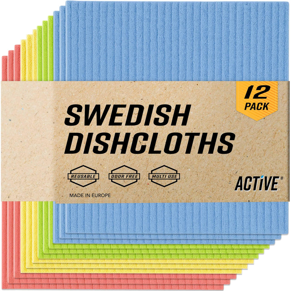 ACTIVE Swedish dishcloths 12-pack multicolor on sink, quick cleanup