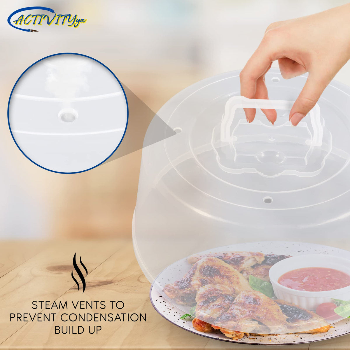ACTIVITYYA clear lid lets you monitor food without opening the microwave.