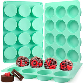 Actvty round 12-cavity chocolate cookie molds in green for efficient batch chocolate treats.
