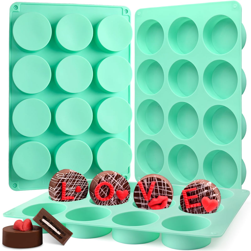 Actvty round 12-cavity chocolate cookie molds in green for efficient batch chocolate treats.