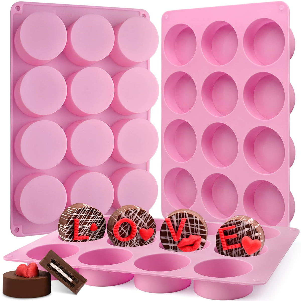 Actvty round chocolate cookie molds 12-cavity pink for easy chocolate-covered Oreos.
