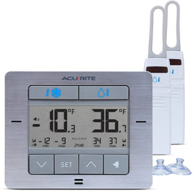 AcuRite digital display showing fridge and freezer temps for quick monitoring.