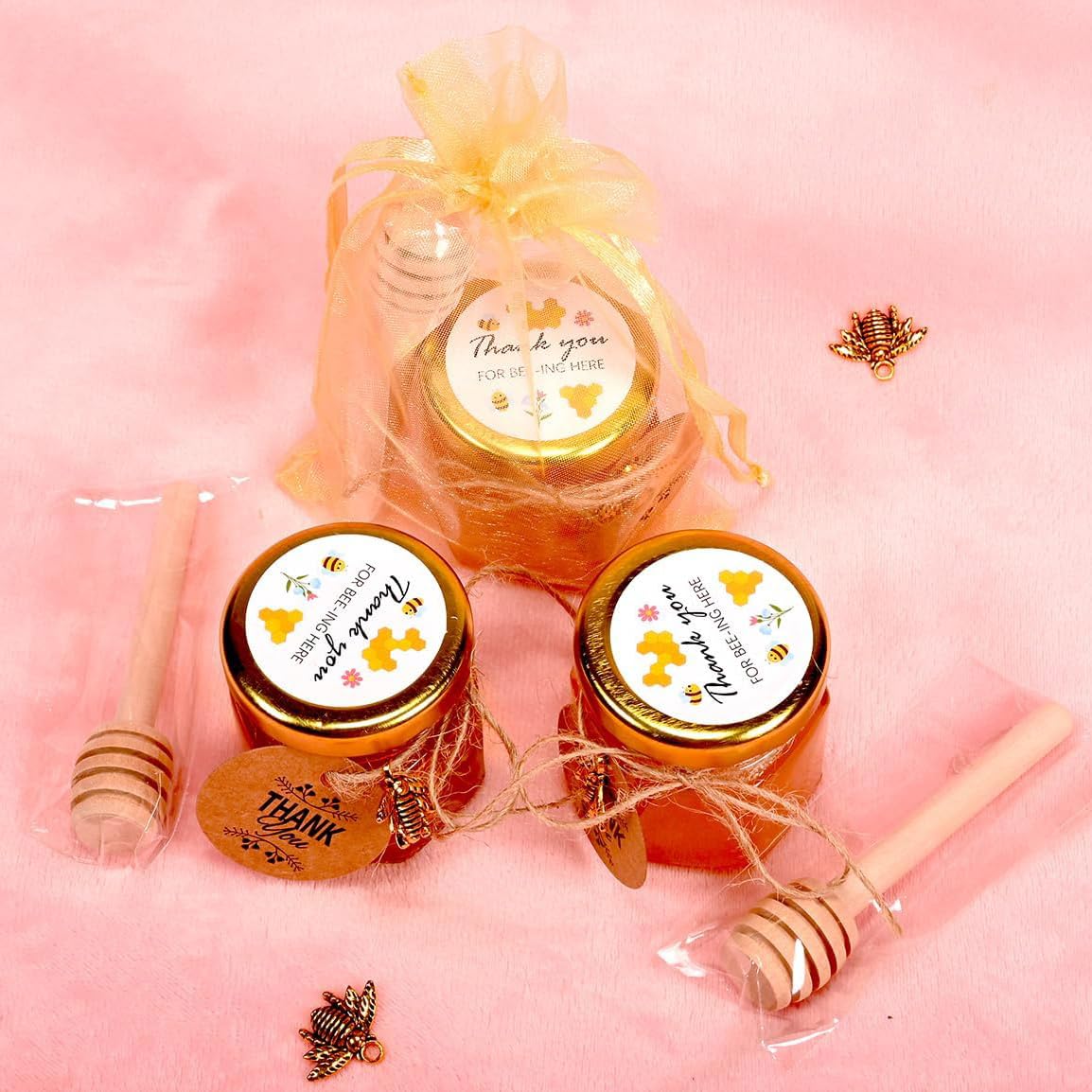 Adabocute baby shower setup with bee-themed favors