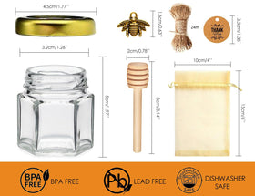 Adabocute glass honey jar close-up with bee pendant charm