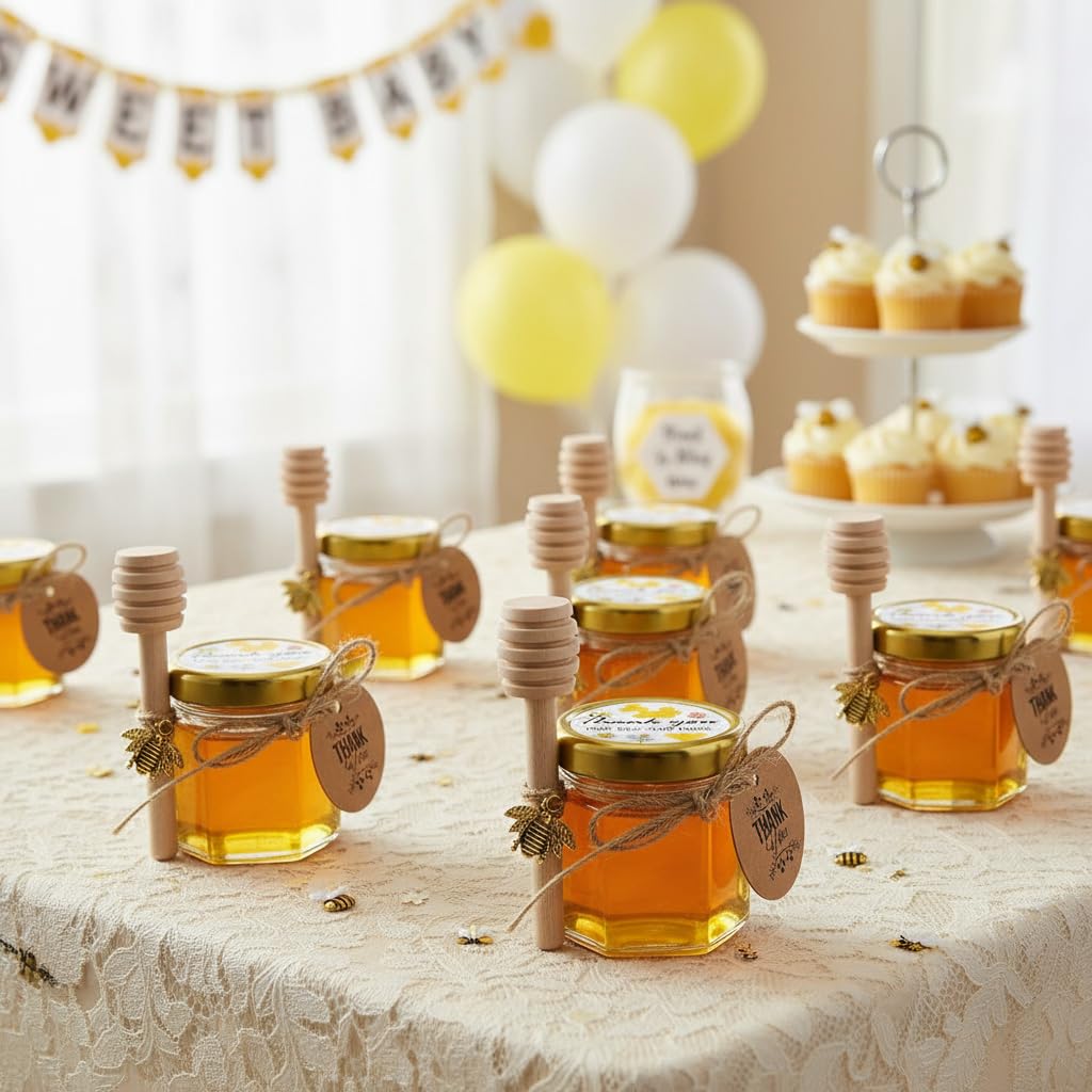 Adabocute gold lid and bee charms add a refined touch