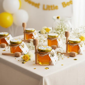 Adabocute hexagon honey jar, a stylish gift option for bee-themed events.