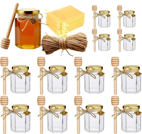 Adabocute hexagonal honey jar 4oz with bee charms for elegant wedding favors