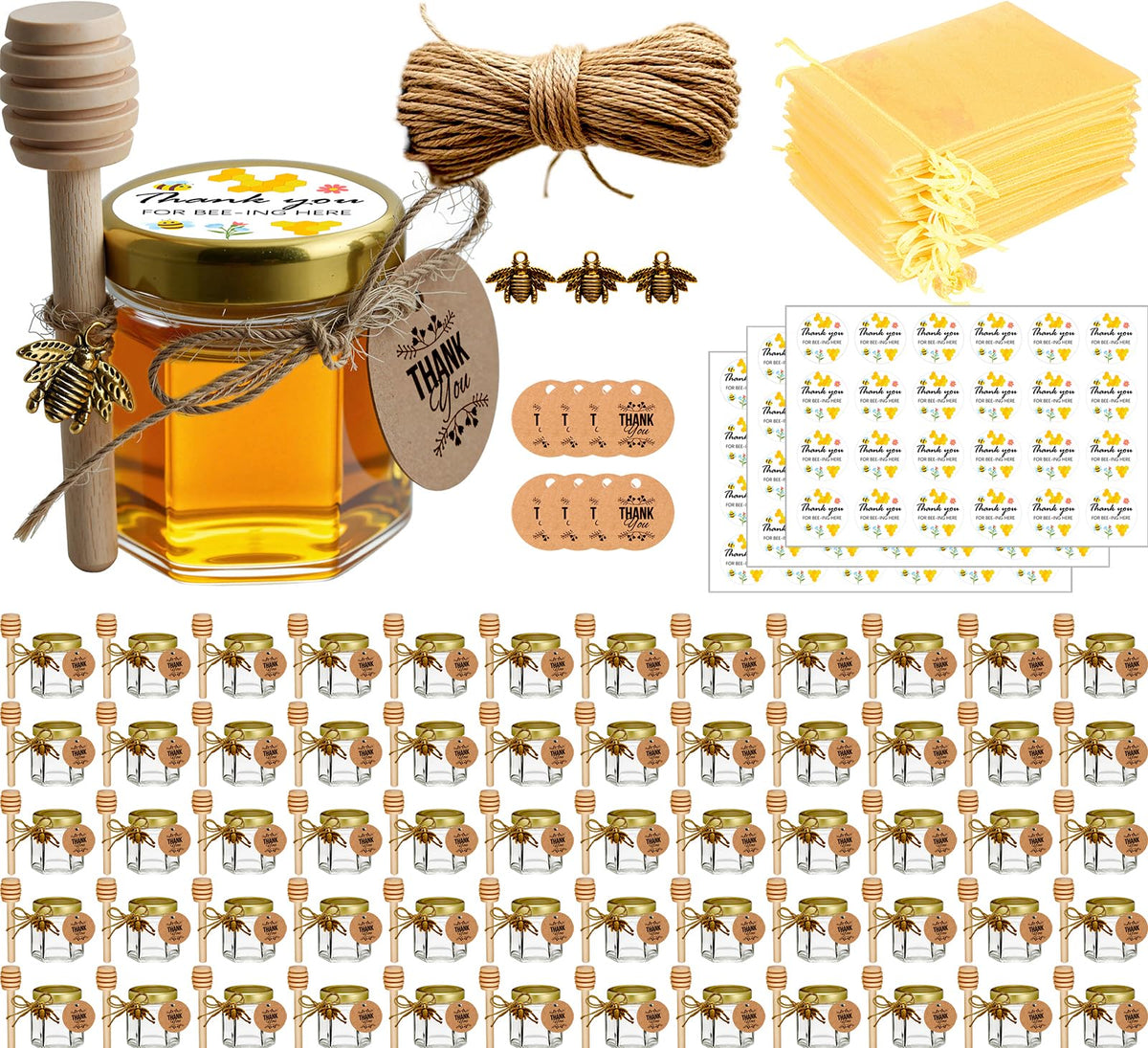 Adabocute honey jar with gold lid and dipper for gifting