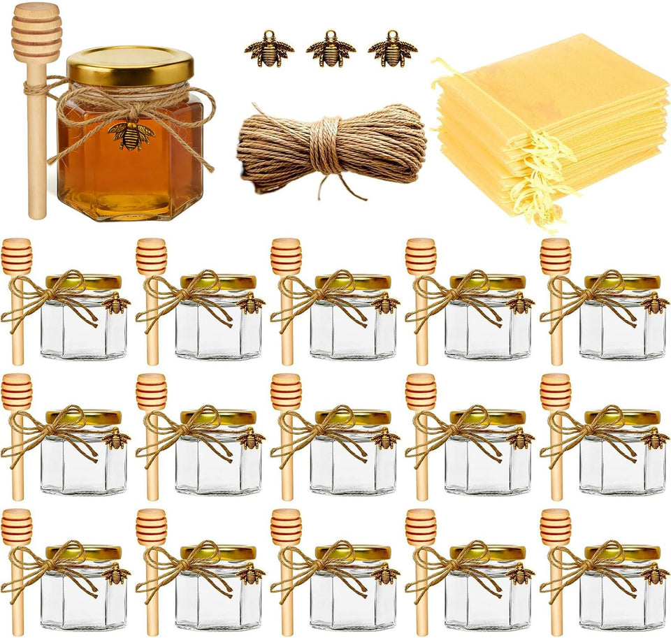 Adabocute 2oz honey pot jar with wood dipper for gifting