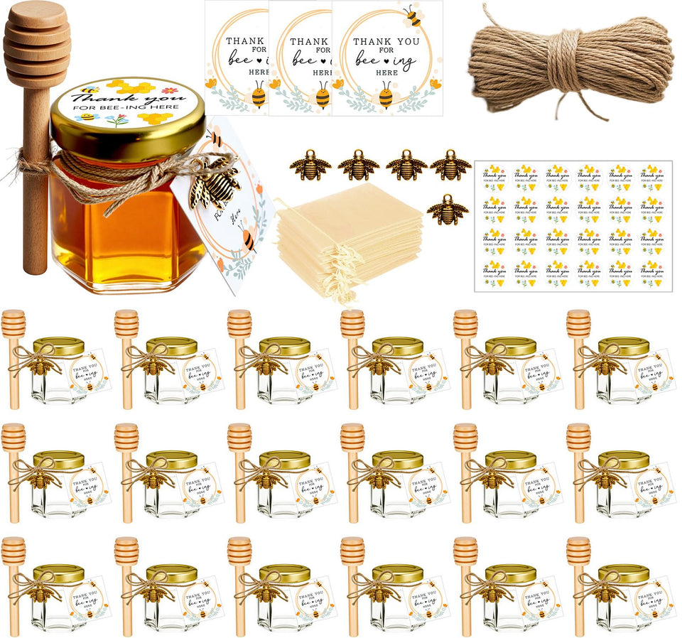 Adabocute mini honey jar with dipper and gold lid for charming bee-themed favors.