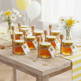 Adabocute mini honey jars with bee pendants and beige gift bags
