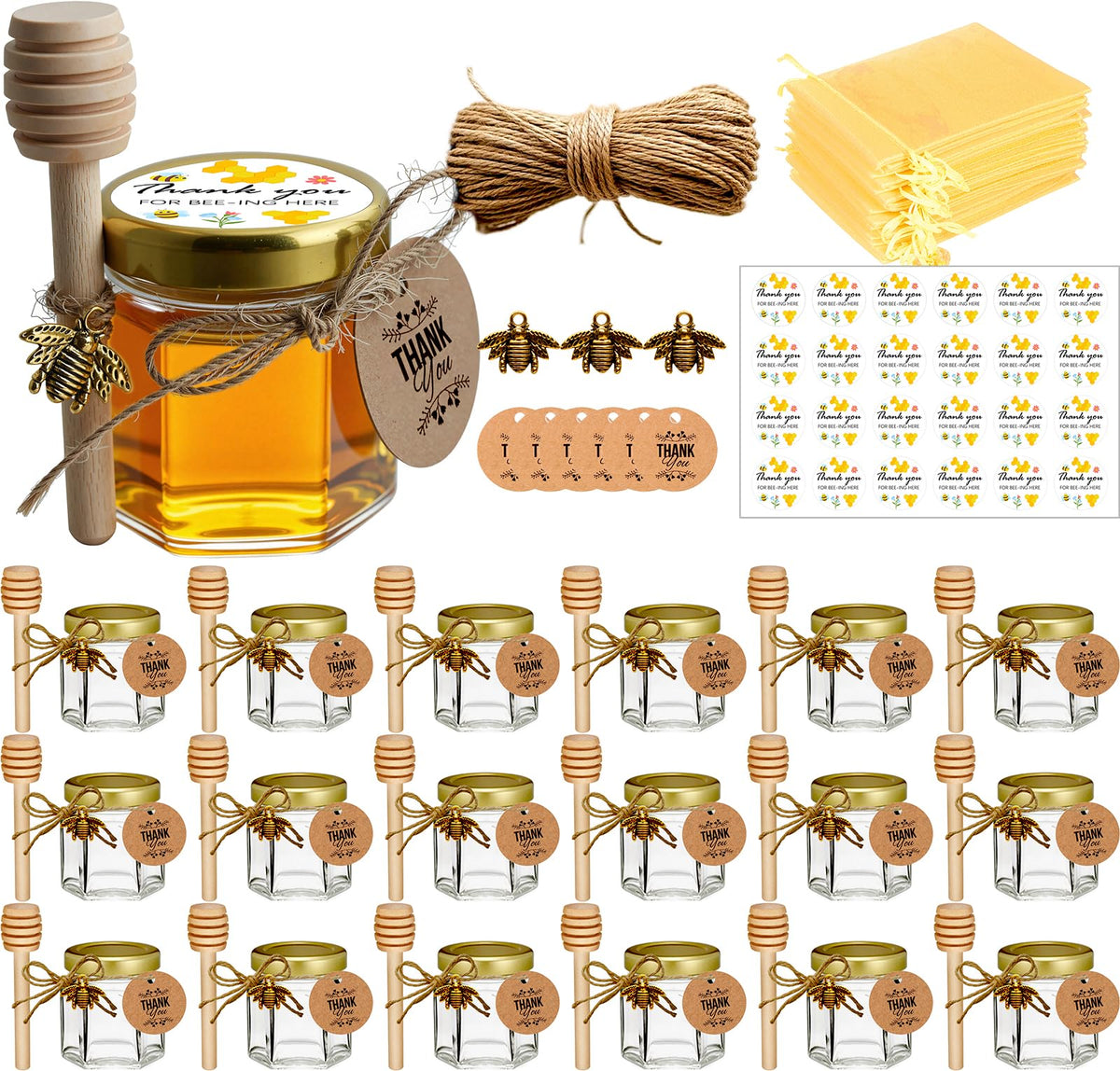 Adabocute mini honey jar with dipper for charming wedding favors