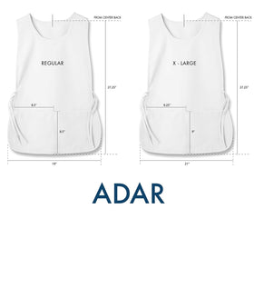 Easy-care fabric on the navy Adar cobbler apron for daily use.