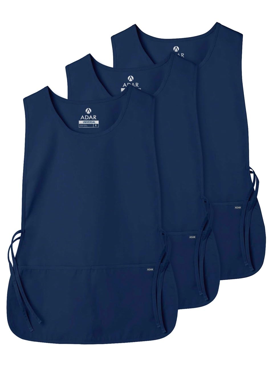 Adar Uniforms navy cobbler apron front view with unisex fit and pockets.