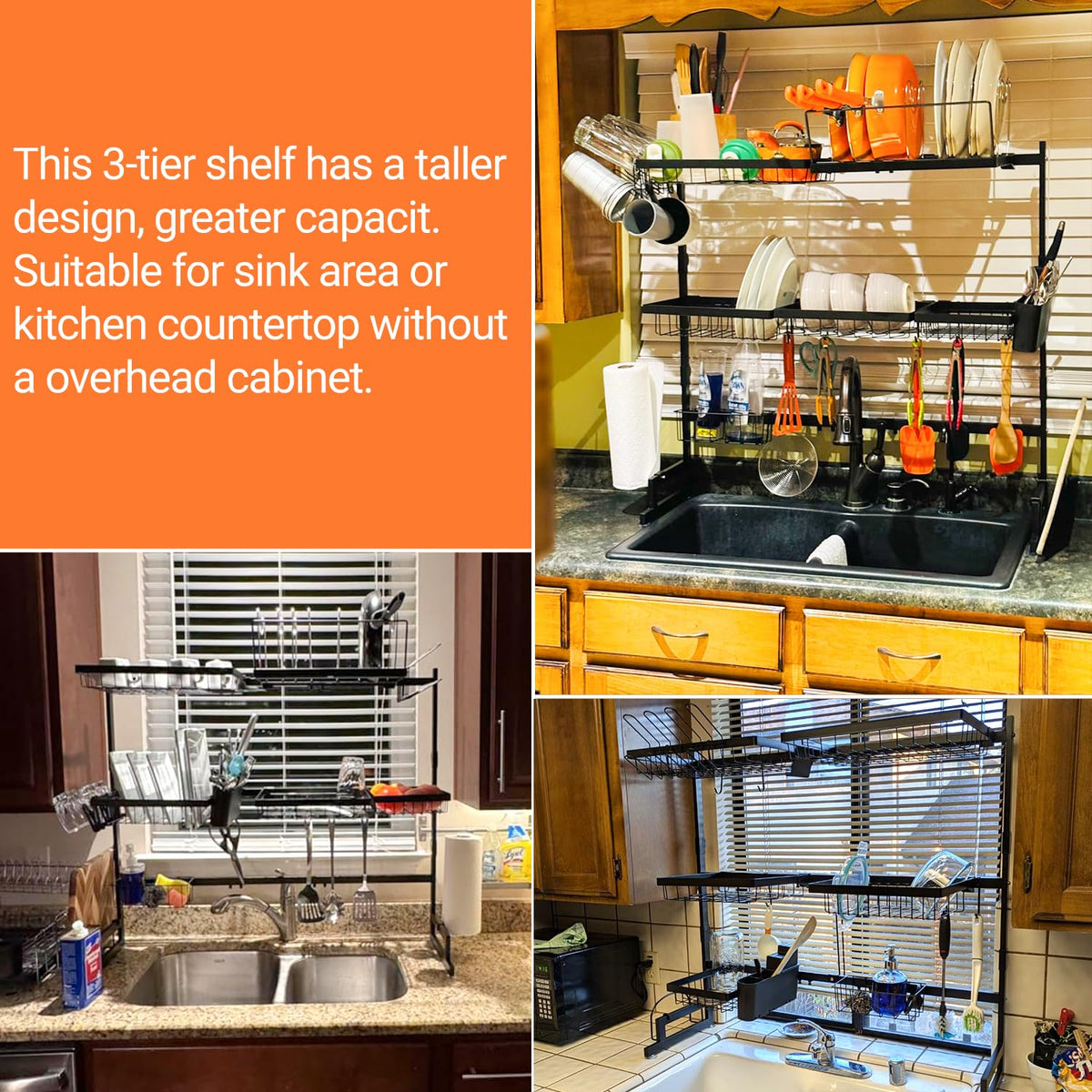 ADBIU 3-tier expandable rack provides massive capacity for dishes and cookware.