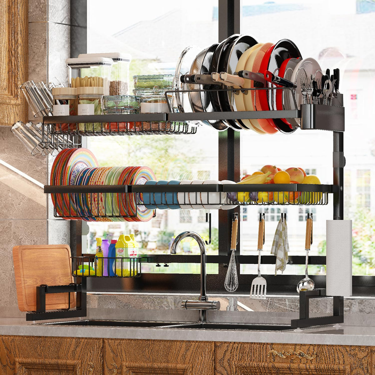 ADBIU over-sink drying rack extends to fit larger sinks and reduces clutter.