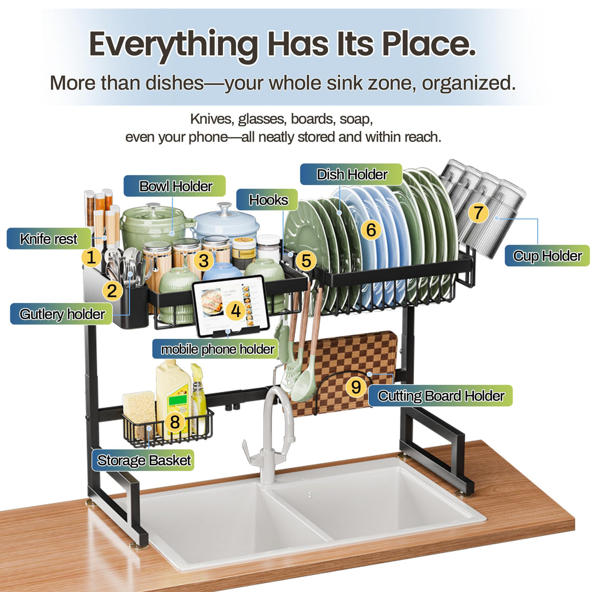 ADBIU black-finish dish rack complements modern kitchens