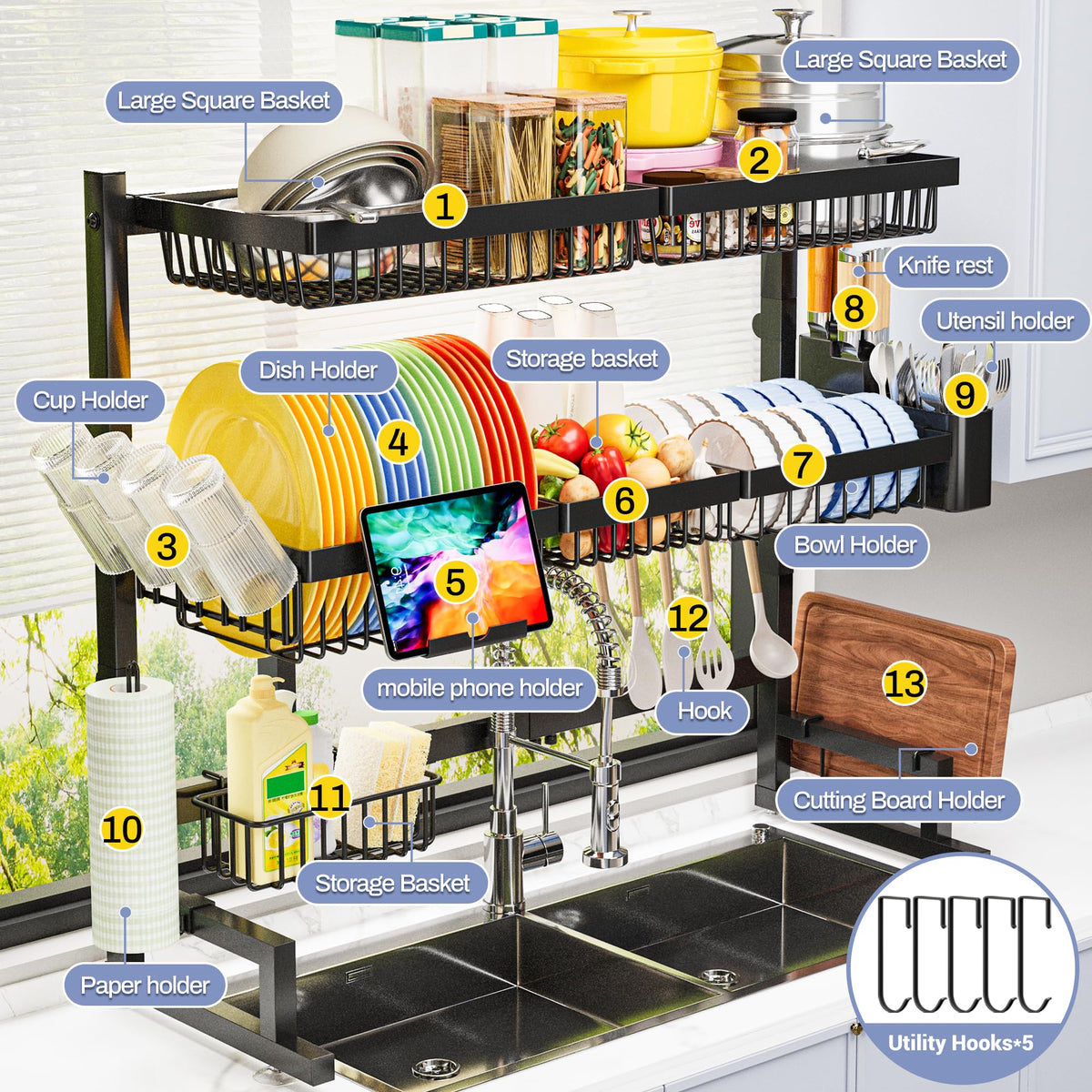 ADBIU dish drying rack enhances kitchen organization above sink